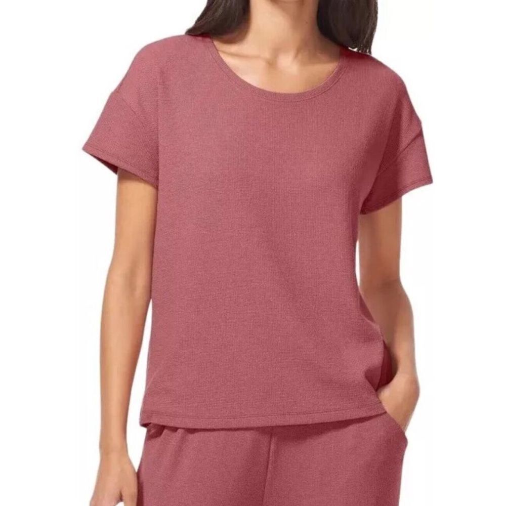 TOMMY JOHN Womens Waffle Knit Short‎ Sleeve Tee Deco Rose Size SP NWT in pkg